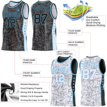 Laden Sie das Bild in den Galerie-Viewer, Uksn Individuelles Schwarz Himmelblau-Weiß Seitenstreifen Sterne Geometrisch Splitter Sternenburst Wendbar Doppelseitig Sublimation Basketball-Set Trikot
