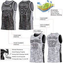 Laden Sie das Bild in den Galerie-Viewer, Uksn Individuelles Schwarz Weiß-Grau Seitenstreifen Sterne Geometrisch Splitter Sternenburst Wendbar Doppelseitig Sublimation Basketball-Set Trikot

