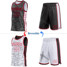 Laden Sie das Bild in den Galerie-Viewer, Uksn Individuelles Schwarz Rot-Weiß Seitenstreifen Sterne Geometrisch Splitter Sternenburst Wendbar Doppelseitig Sublimation Basketball-Set Trikot
