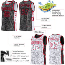 Laden Sie das Bild in den Galerie-Viewer, Uksn Individuelles Schwarz Rot-Weiß Seitenstreifen Sterne Geometrisch Splitter Sternenburst Wendbar Doppelseitig Sublimation Basketball-Set Trikot
