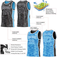 Laden Sie das Bild in den Galerie-Viewer, Uksn Individuelles Schwarz Weiß-Himmelblau Seitenstreifen Sterne Geometrisch Splitter Sternenburst Wendbar Doppelseitig Sublimation Basketball-Set Trikot
