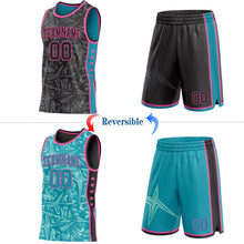 Laden Sie das Bild in den Galerie-Viewer, Uksn Individuelles Schwarz Pink-Petrol Seitenstreifen Sterne Geometrisch Splitter Sternenburst Wendbar Doppelseitig Sublimation Basketball-Set Trikot
