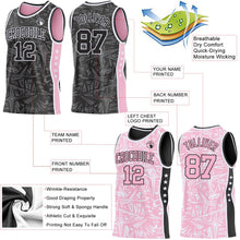 Laden Sie das Bild in den Galerie-Viewer, Uksn Individuelles Schwarz Weiß-Hellrosa Seitenstreifen Sterne Geometrisch Splitter Sternenburst Wendbar Doppelseitig Sublimation Basketball-Set Trikot
