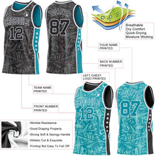 Laden Sie das Bild in den Galerie-Viewer, Uksn Individuelles Schwarz Weiß-Petrol Seitenstreifen Sterne Geometrisch Splitter Sternenburst Wendbar Doppelseitig Sublimation Basketball-Set Trikot
