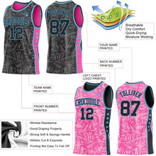Laden Sie das Bild in den Galerie-Viewer, Uksn Individuelles Schwarz Himmelblau-Pink Seitenstreifen Sterne Geometrisch Splitter Sternenburst Wendbar Doppelseitig Sublimation Basketball-Set Trikot
