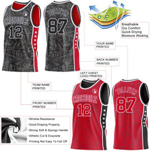 Laden Sie das Bild in den Galerie-Viewer, Uksn Individuelles Schwarz Weiß-Rot Seitenstreifen Sterne Geometrisch Splitter Sternenburst Wendbar Doppelseitig Sublimation Basketball-Set Trikot
