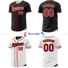 Laden Sie das Bild in den Galerie-Viewer, Uksn Individuelles Schwarz Rot-Weiß Wendbares Baseball-Trikot mit Knopfleiste
