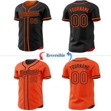 Laden Sie das Bild in den Galerie-Viewer, Uksn Individuelles Schwarz-Orange Wendbares Baseball-Trikot mit Knopfleiste
