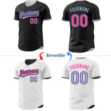 Laden Sie das Bild in den Galerie-Viewer, Uksn Individuelles Schwarz Pink-Hellblau Wendbares Baseball-Trikot mit Knopfleiste
