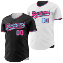 Laden Sie das Bild in den Galerie-Viewer, Uksn Individuelles Schwarz Pink-Hellblau Wendbares Baseball-Trikot mit Knopfleiste
