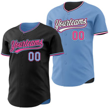 Laden Sie das Bild in den Galerie-Viewer, Uksn Individuelles Schwarz Hellblau-Pink Wendbares Baseball-Trikot mit Knopfleiste
