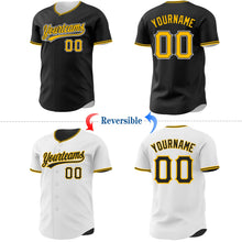 Laden Sie das Bild in den Galerie-Viewer, Uksn Individuelles Schwarz Gold-Weiß Wendbares Baseball-Trikot mit Knopfleiste
