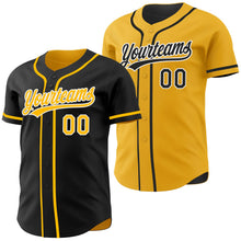 Laden Sie das Bild in den Galerie-Viewer, Uksn Individuelles Schwarz Gold-Weiß Wendbares Baseball-Trikot mit Knopfleiste
