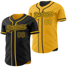 Laden Sie das Bild in den Galerie-Viewer, Uksn Individuelles Schwarz-Gold Wendbares Baseball-Trikot mit Knopfleiste
