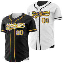 Laden Sie das Bild in den Galerie-Viewer, Uksn Individuelles Schwarz Altgold-Weiß Wendbares Baseball-Trikot mit Knopfleiste

