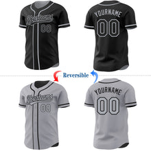 Laden Sie das Bild in den Galerie-Viewer, Uksn Individuelles Schwarz-Grau Wendbares Baseball-Trikot mit Knopfleiste
