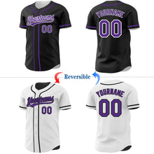 Laden Sie das Bild in den Galerie-Viewer, Uksn Individuelles Schwarz Violett-Weiß Wendbares Baseball-Trikot mit Knopfleiste
