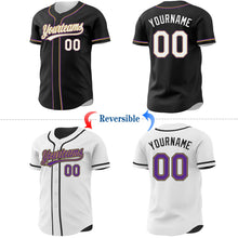 Laden Sie das Bild in den Galerie-Viewer, Uksn Individuelles Schwarz Weiß Altgold-Violett Wendbares Baseball-Trikot mit Knopfleiste
