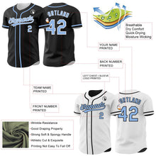 Laden Sie das Bild in den Galerie-Viewer, Uksn Individuelles Schwarz Hellblau-Weiß Wendbares Baseball-Trikot mit Knopfleiste
