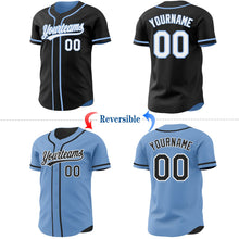 Laden Sie das Bild in den Galerie-Viewer, Uksn Individuelles Schwarz Weiß-Hellblau Wendbares Baseball-Trikot mit Knopfleiste
