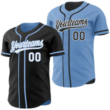 Laden Sie das Bild in den Galerie-Viewer, Uksn Individuelles Schwarz Weiß-Hellblau Wendbares Baseball-Trikot mit Knopfleiste
