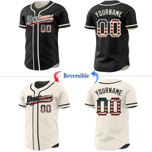 Laden Sie das Bild in den Galerie-Viewer, Uksn Individuelles Schwarz Vintage USA-Flagge-Creme Wendbares Baseball-Trikot mit Knopfleiste
