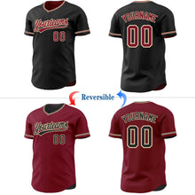 Laden Sie das Bild in den Galerie-Viewer, Uksn Individuelles Schwarz Karmesinrot-City Creme Wendbares Baseball-Trikot mit Knopfleiste
