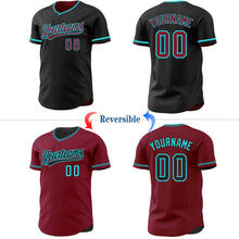 Laden Sie das Bild in den Galerie-Viewer, Uksn Individuelles Schwarz Karmesinrot-Petrol Wendbares Baseball-Trikot mit Knopfleiste
