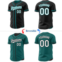 Laden Sie das Bild in den Galerie-Viewer, Uksn Individuelles Schwarz Weiß-Petrol Wendbares Baseball-Trikot mit Knopfleiste
