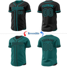 Laden Sie das Bild in den Galerie-Viewer, Uksn Individuelles Schwarz-Petrol Wendbares Baseball-Trikot mit Knopfleiste
