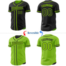 Laden Sie das Bild in den Galerie-Viewer, Uksn Individuelles Schwarz-Neongrün Wendbares Baseball-Trikot mit Knopfleiste
