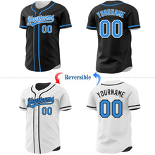 Laden Sie das Bild in den Galerie-Viewer, Uksn Individuelles Schwarz Elektrisch Blau-Weiß Wendbares Baseball-Trikot mit Knopfleiste
