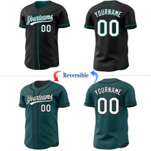 Laden Sie das Bild in den Galerie-Viewer, Uksn Individuelles Schwarz Weiß-Mitternachtsgrün Wendbares Baseball-Trikot mit Knopfleiste

