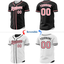 Laden Sie das Bild in den Galerie-Viewer, Uksn Individuelles Schwarz Mittelpink-Weiß Wendbares Baseball-Trikot mit Knopfleiste
