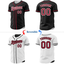 Laden Sie das Bild in den Galerie-Viewer, Uksn Individuelles Schwarz Kardinalrot-Weiß Wendbares Baseball-Trikot mit Knopfleiste
