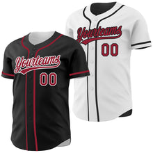 Laden Sie das Bild in den Galerie-Viewer, Uksn Individuelles Schwarz Kardinalrot-Weiß Wendbares Baseball-Trikot mit Knopfleiste

