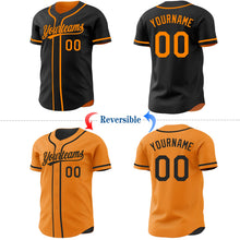Laden Sie das Bild in den Galerie-Viewer, Uksn Individuelles Schwarz-Bay Orange Wendbares Baseball-Trikot mit Knopfleiste
