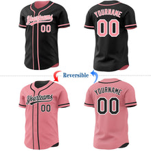 Laden Sie das Bild in den Galerie-Viewer, Uksn Individuelles Schwarz Mittelpink-Weiß Wendbares Baseball-Trikot mit Knopfleiste
