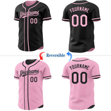Laden Sie das Bild in den Galerie-Viewer, Uksn Individuelles Schwarz-Hellrosa Wendbares Baseball-Trikot mit Knopfleiste
