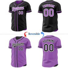 Laden Sie das Bild in den Galerie-Viewer, Uksn Individuelles Schwarz Mittelviolett-Weiß Wendbares Baseball-Trikot mit Knopfleiste
