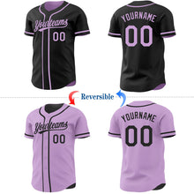 Laden Sie das Bild in den Galerie-Viewer, Uksn Individuelles Schwarz-Hellviolett Wendbares Baseball-Trikot mit Knopfleiste
