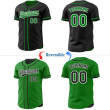 Laden Sie das Bild in den Galerie-Viewer, Uksn Individuelles Schwarz Grasgrün-Weiß Wendbares Baseball-Trikot mit Knopfleiste
