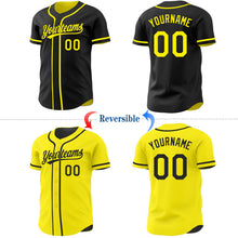 Laden Sie das Bild in den Galerie-Viewer, Uksn Individuelles Schwarz-Hellgelb Wendbares Baseball-Trikot mit Knopfleiste
