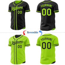 Laden Sie das Bild in den Galerie-Viewer, Uksn Individuelles Schwarz-Neongrün Wendbares Baseball-Trikot mit Knopfleiste
