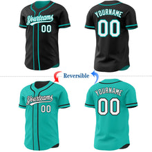 Laden Sie das Bild in den Galerie-Viewer, Uksn Individuelles Schwarz Weiß-Aqua Wendbares Baseball-Trikot mit Knopfleiste
