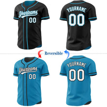 Laden Sie das Bild in den Galerie-Viewer, Uksn Individuelles Schwarz Weiß-Pantherblau Wendbares Baseball-Trikot mit Knopfleiste
