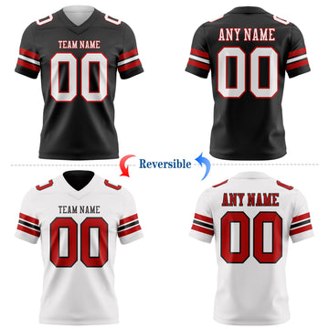 Uksn Individuelles Schwarz Weiß-Rot Wendbares Zweiseitiges Authentisches Football Trikot