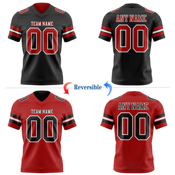 Uksn Individuelles Schwarz Rot-Weiß Wendbares Zweiseitiges Authentisches Football Trikot