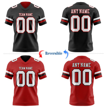 Uksn Individuelles Schwarz Weiß-Rot Wendbares Zweiseitiges Authentisches Football Trikot