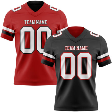 Uksn Individuelles Schwarz Weiß-Rot Wendbares Zweiseitiges Authentisches Football Trikot